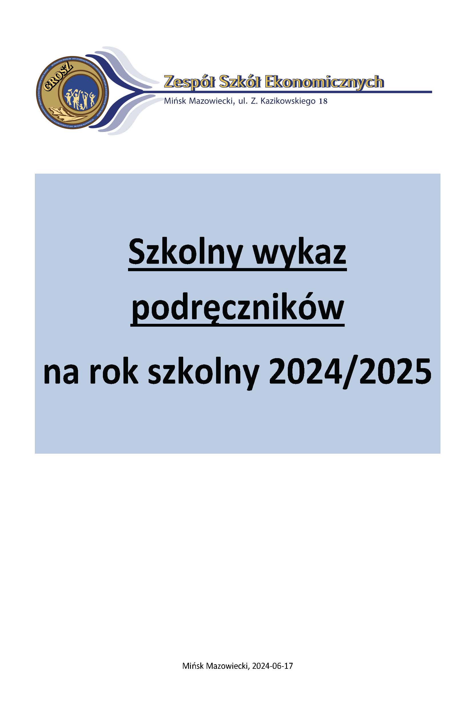 Wykaz podręczników na rok szkolny 2024/2025