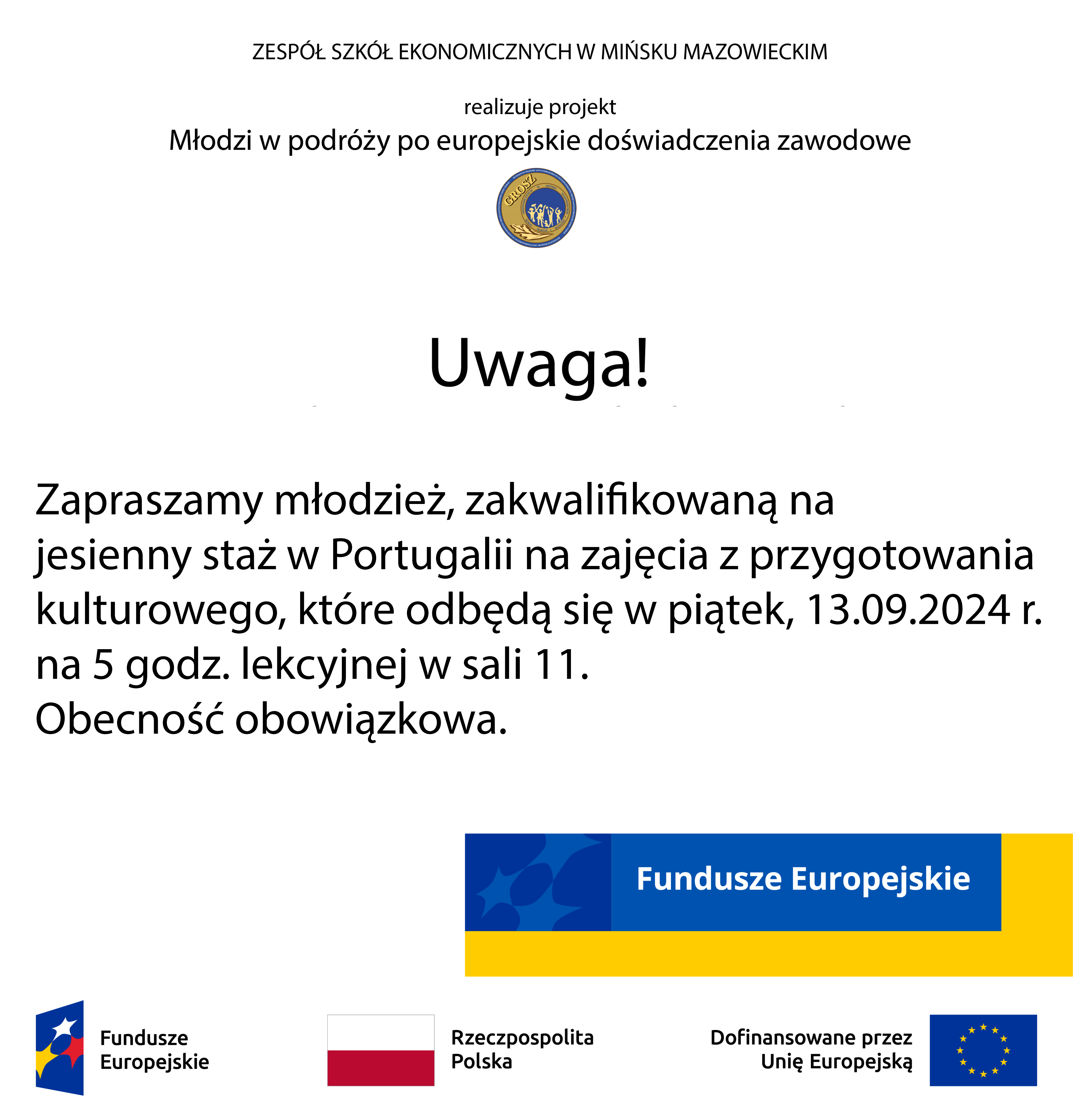 Zajęcia z przygotowania kulturowego dla osób jadących na staż do Portugalii