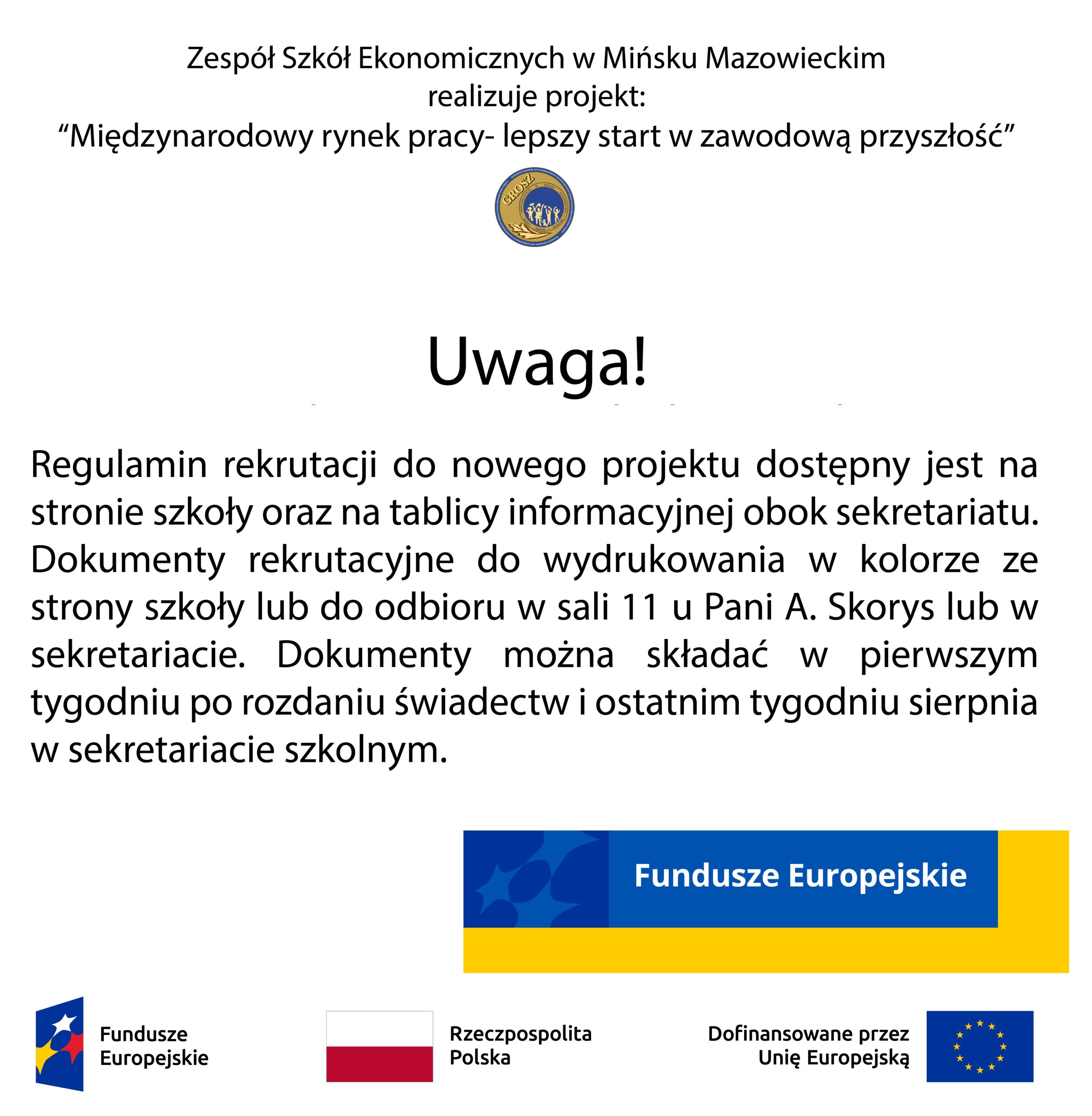 „Międzynarodowy rynek pracy – lepszy start w zawodową przyszłość” – regulamin rekrutacji, formularz zgłoszeniowy