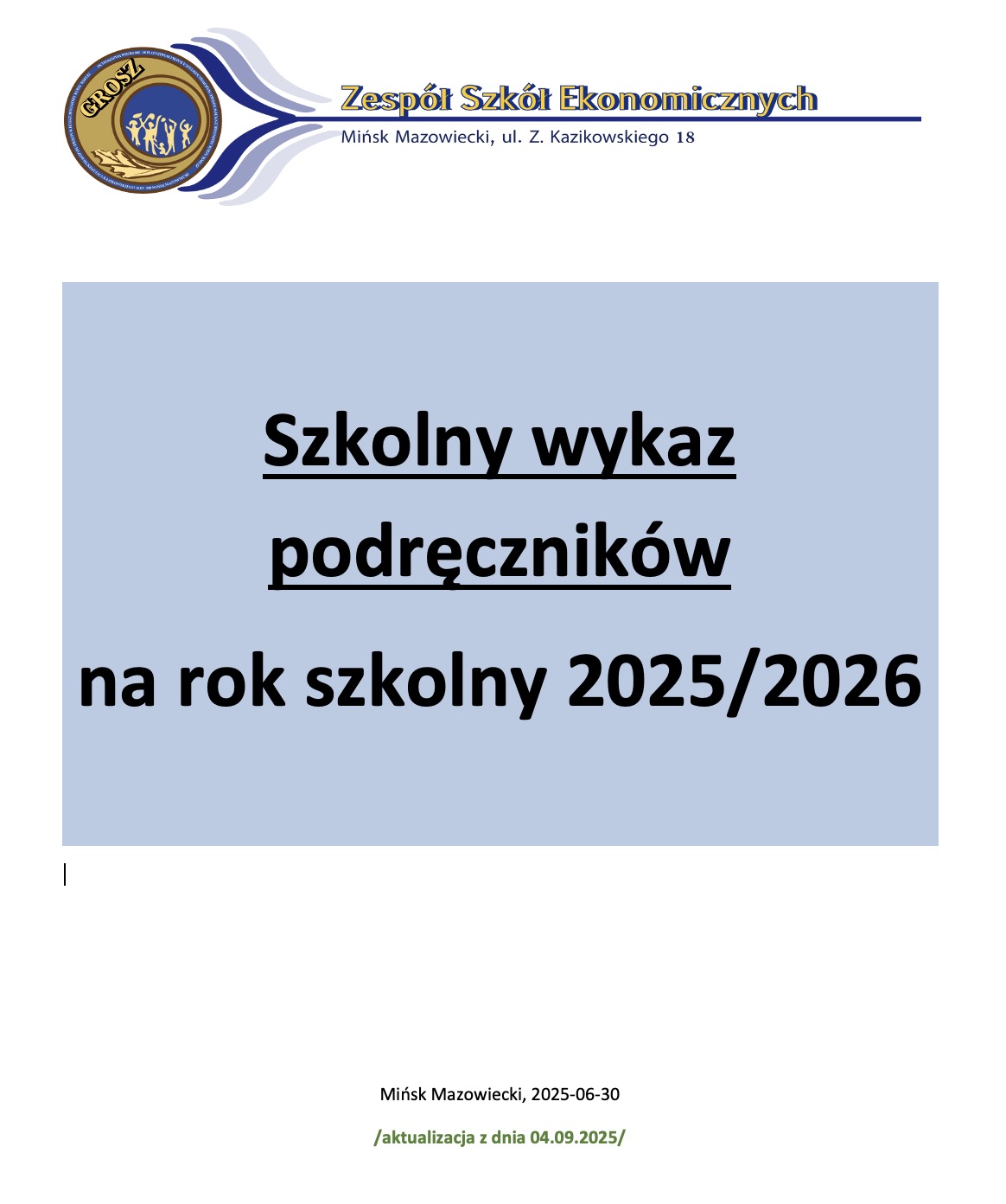 Zestaw podręczników na rok szkolny 2025/2026
