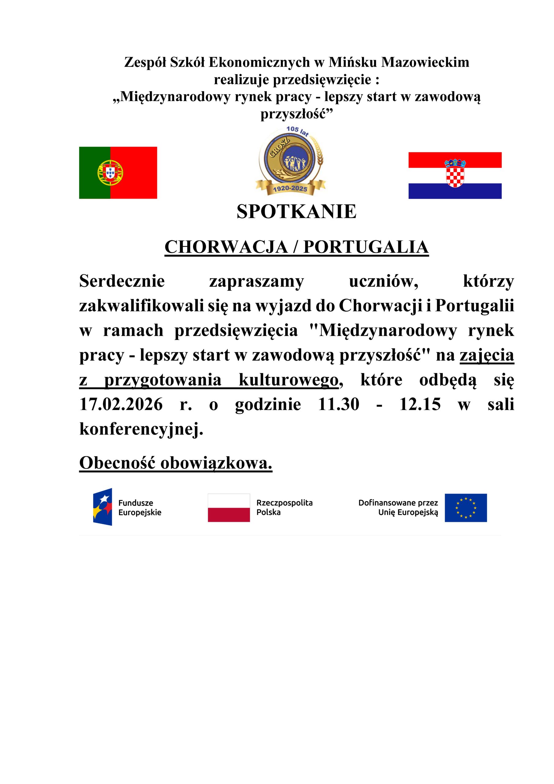 „Międzynarodowy rynek pracy – lepszy start w zawodową przyszłość” – spotkanie przygotowawcze – 17 lutego