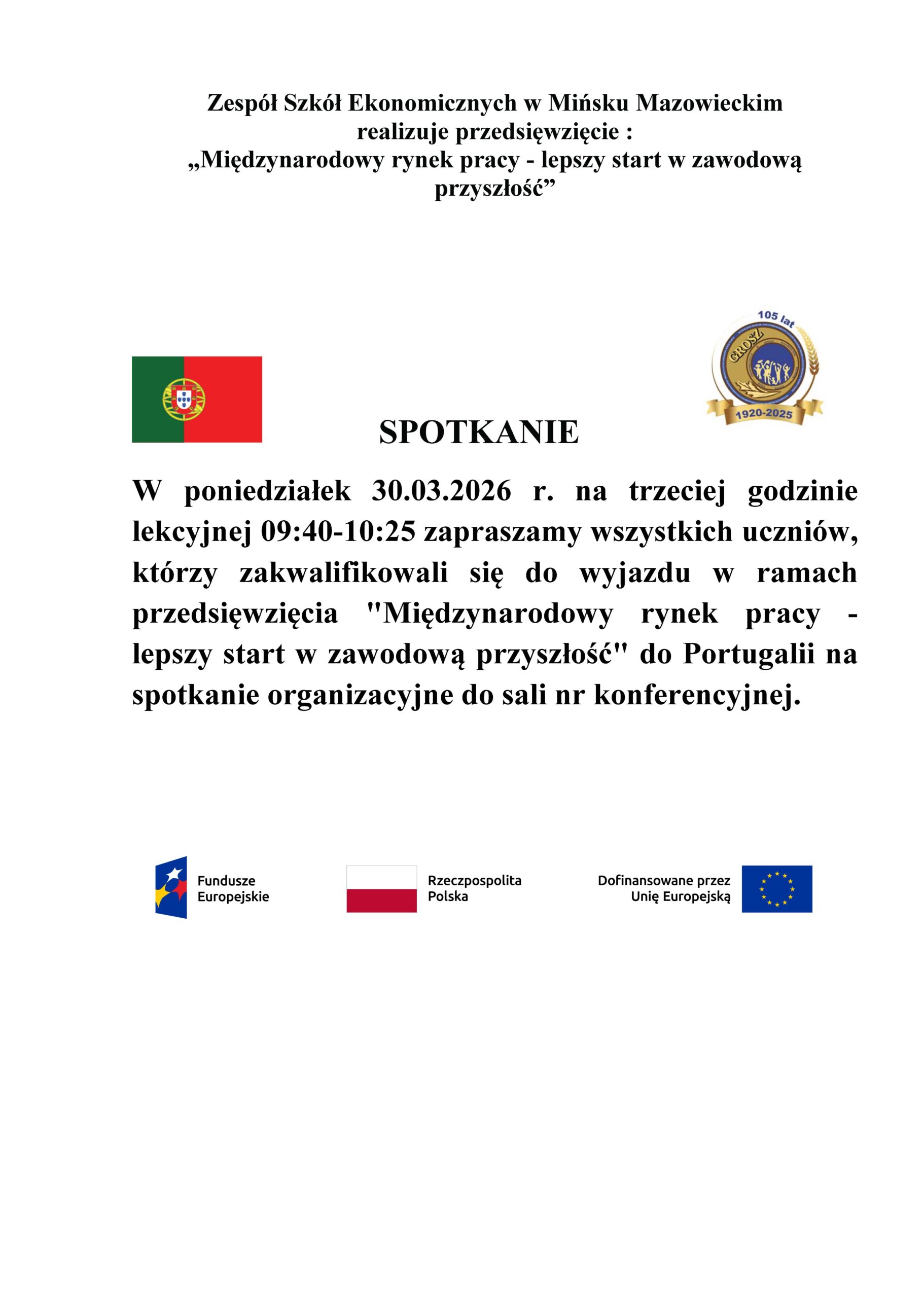 Międzynarodowy rynek pracy – lepszy start w zawodową przyszłość: spotkanie organizacyjne
