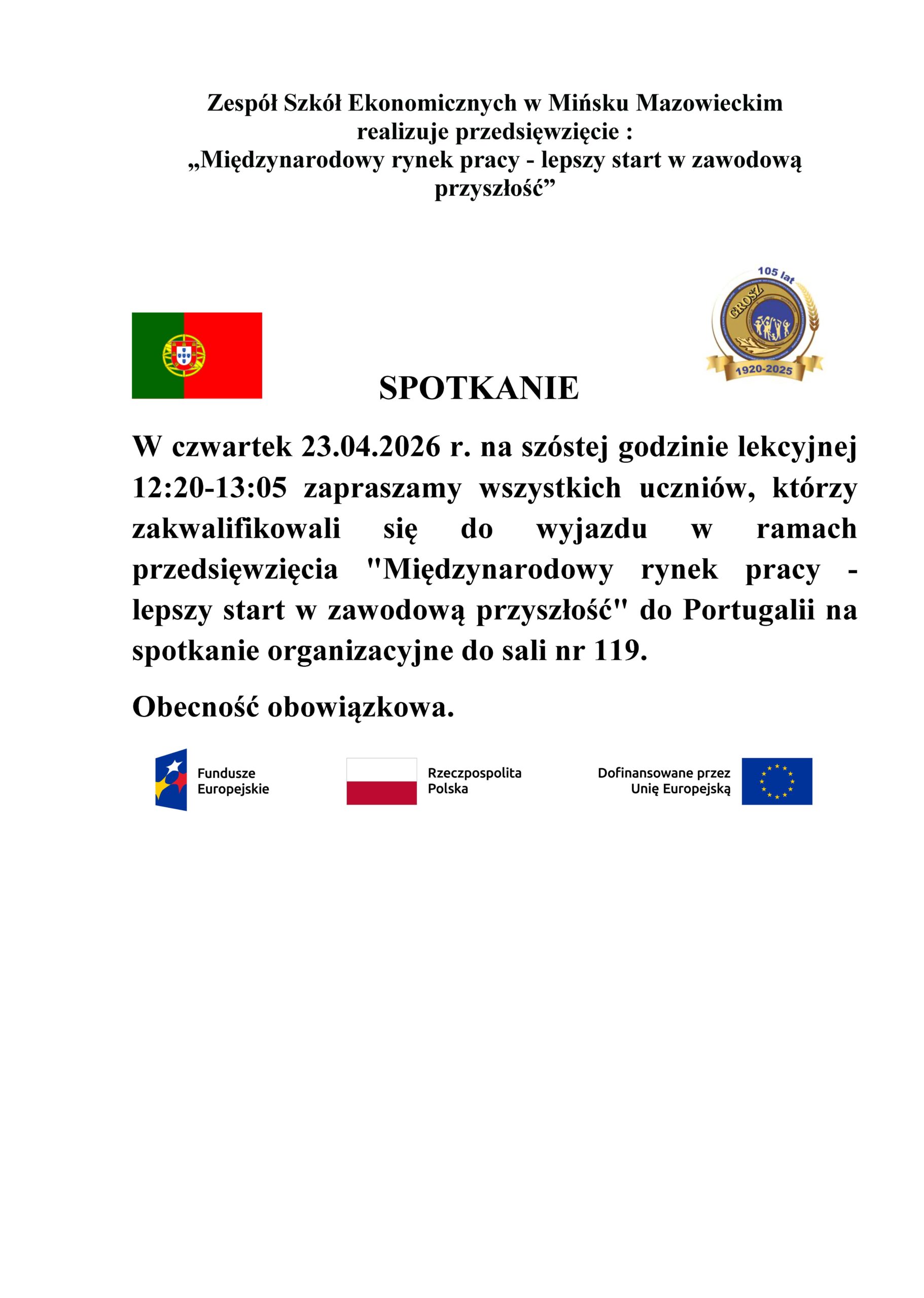 „Międzynarodowy rynek pracy – lepszy start w zawodową przyszłość” – spotkanie organizacyjne